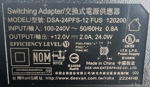 Peplink Power Supply ACW-632 12V2A 4-Pin
